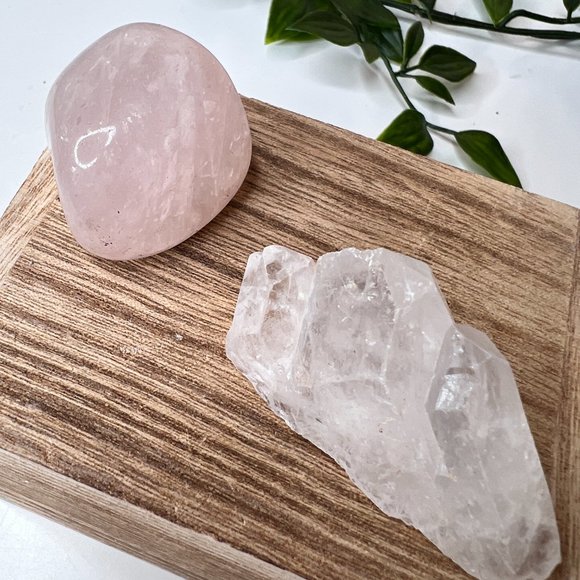Rose Quartz and Clear Quartz Crystal Bundle - Calming Pocket Crystal Gift Set - Picture 8 of 16